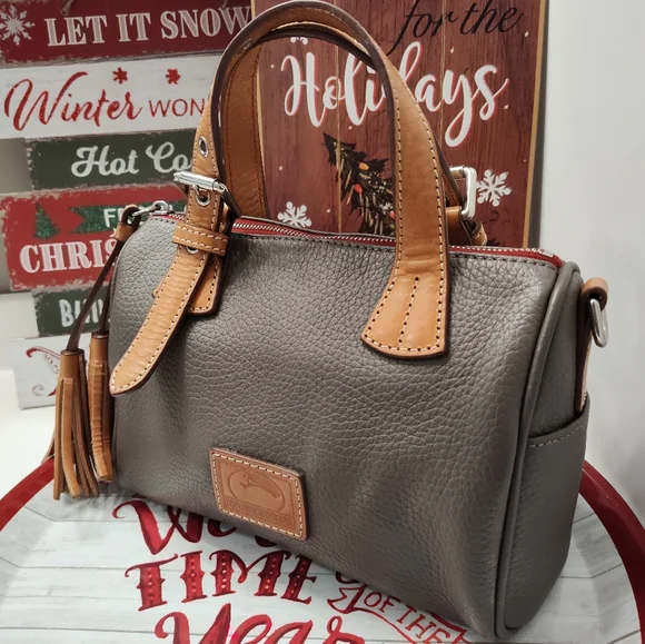 ❤️EUC Dooney and Bourke Kendra Mini Crossbody Satchel Bag, Grey & Tan Leather - Picture 4 of 16